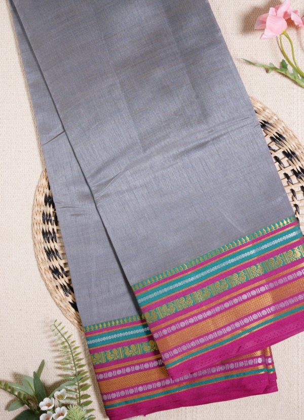 Gray Raw Silk Saree - Image 7