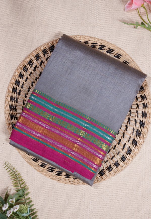 Gray Raw Silk Saree - Image 6
