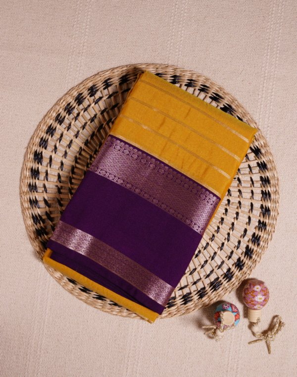 Mustard Yellow Pure silk Saree - Image 4