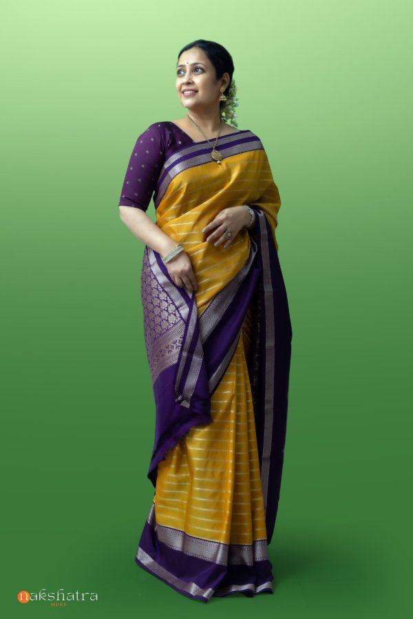 Mustard Yellow Pure silk Saree - Image 3