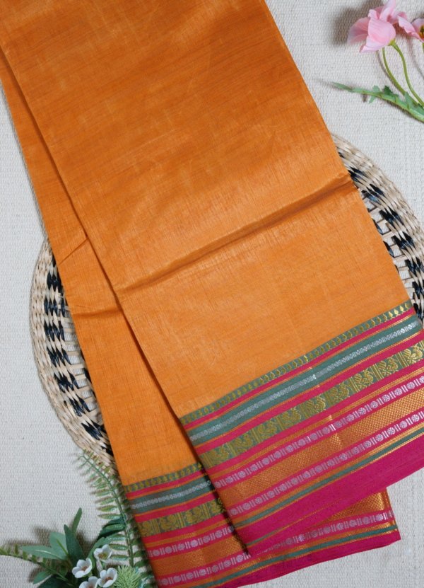 Tangerine Orange Raw Silk Saree - Image 2