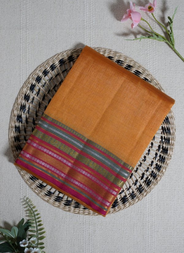 Tangerine Orange Raw Silk Saree
