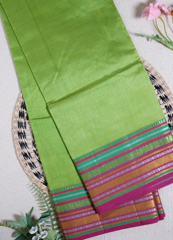 Vibrant Lime Green Raw Silk Saree - Image 2