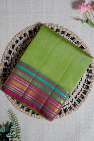 Vibrant Lime Green Raw Silk Saree