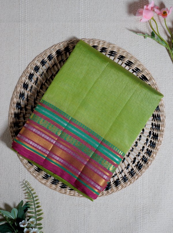 Vibrant Lime Green Raw Silk Saree