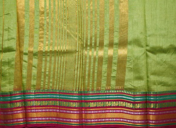 Vibrant Lime Green Raw Silk Saree - Image 3