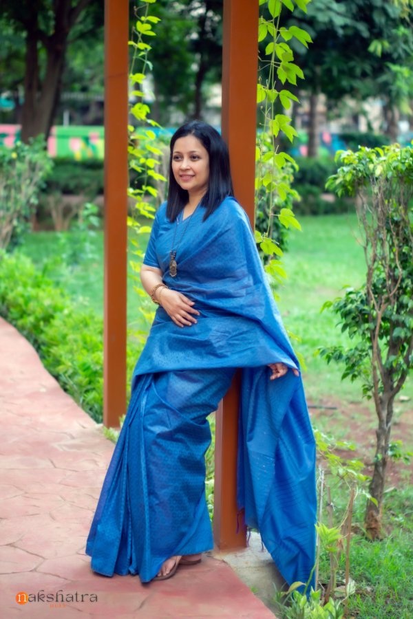 Blue Self Weaving Soft Cotton Saree - Image 3