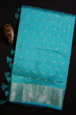 Aqua Blue Raw Silk Saree