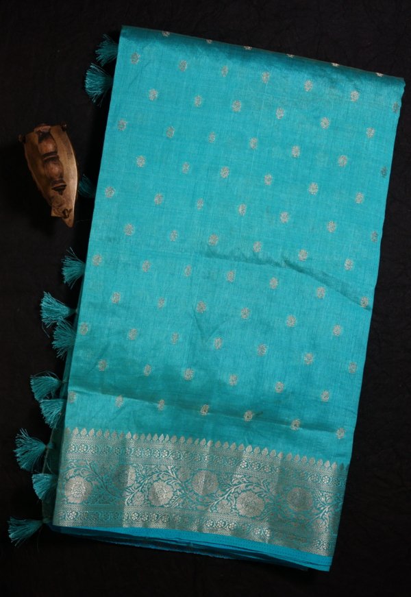 Aqua Blue Raw Silk Saree