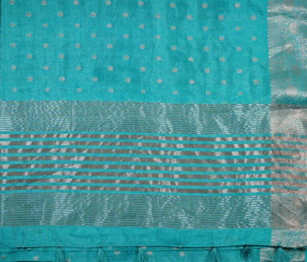 Aqua Blue Raw Silk Saree - Image 2