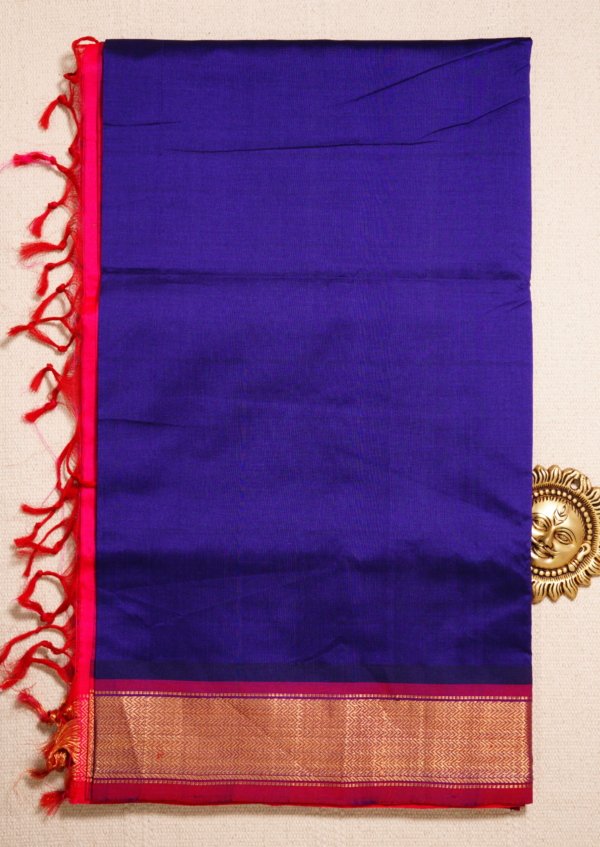 Deep Blue Pure Cotton Silk Handloom Saree - Image 2