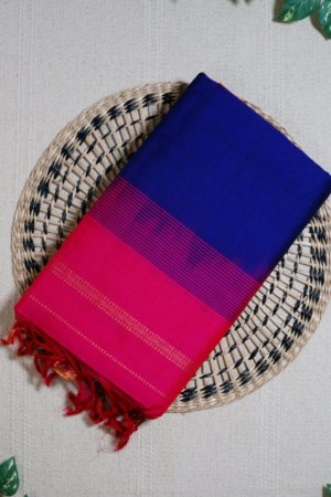 Deep Blue Pure Cotton Silk Handloom Saree