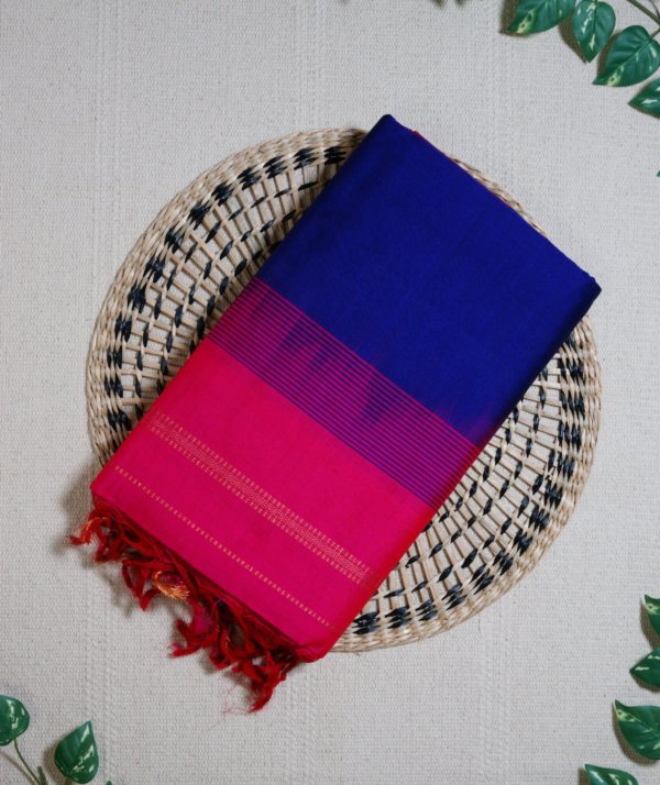 Deep Blue Pure Cotton Silk Handloom Saree