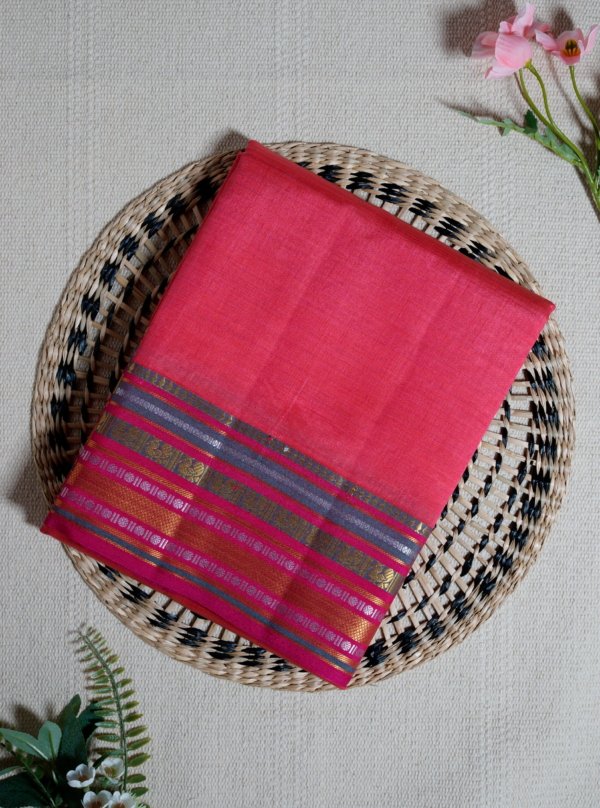 Deep Pink Raw Silk Saree