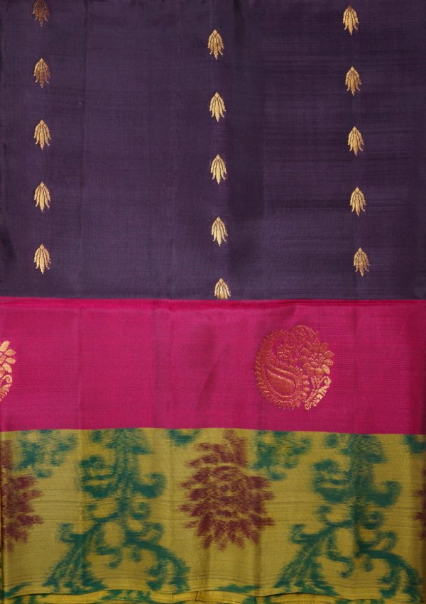 Deep Purple Pure Silk Handloom Saree - Image 2
