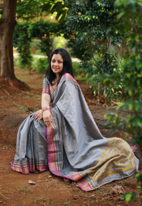 Gray Raw Silk Saree