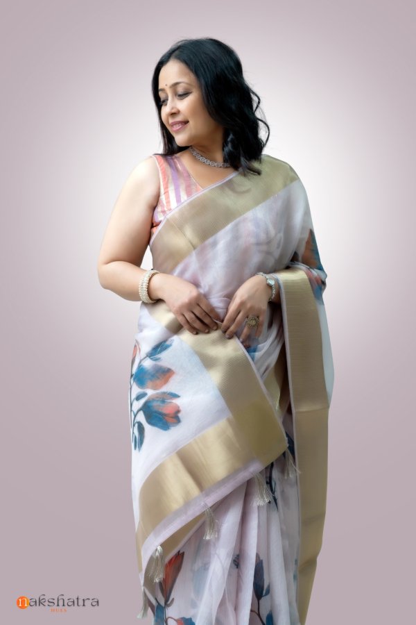 Light Lavender Double Layer Organza Saree - Image 4