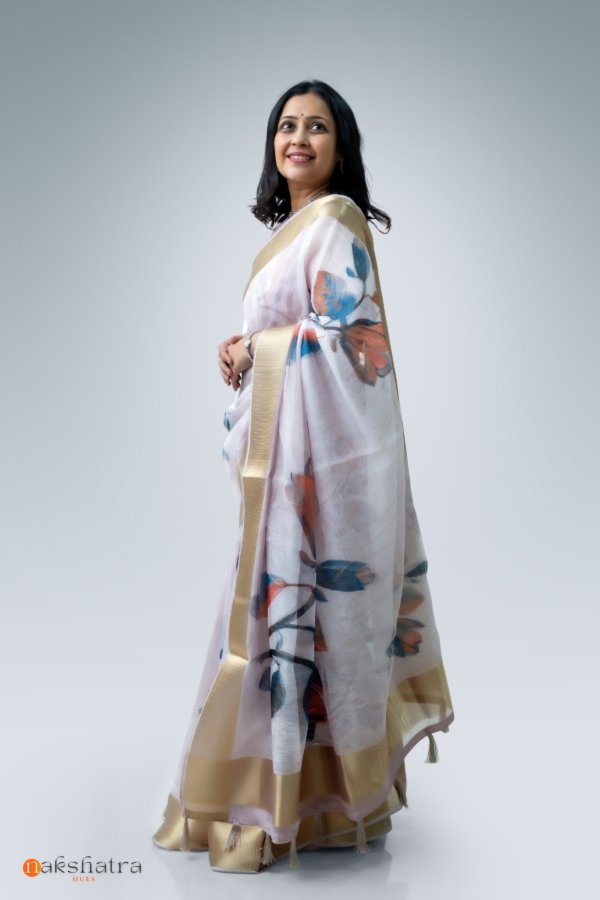 Light Lavender Double Layer Organza Saree - Image 2