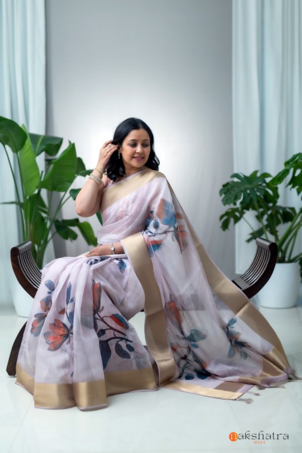 Light Lavender Double Layer Organza Saree - Image 3