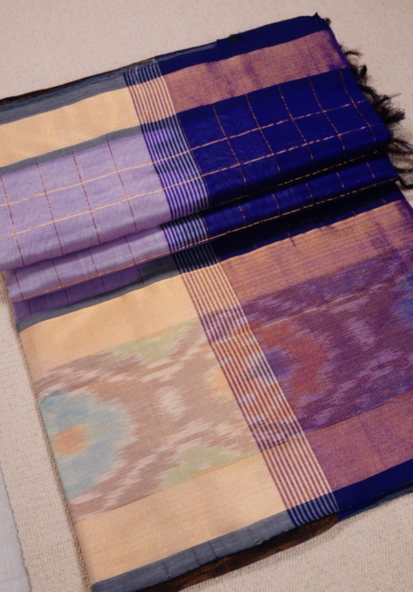 Lilac Pure Cotton Silk Handloom Ikat Border Saree - Image 3