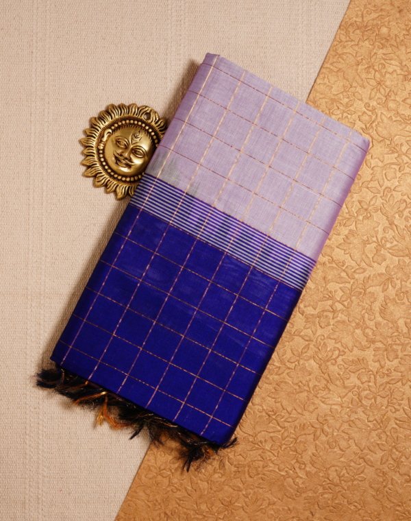 Lilac Pure Cotton Silk Handloom Ikat Border Saree