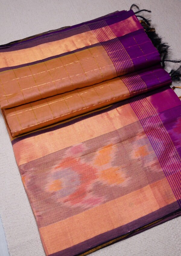 Light Peach Pure Cotton Silk Handloom Ikat Border Saree - Image 3