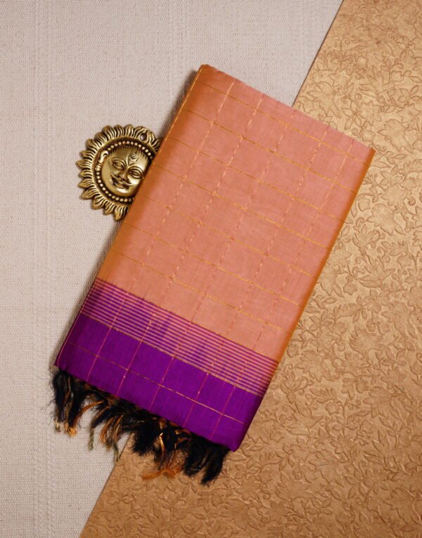Light Peach Pure Cotton Silk Handloom Ikat Border Saree