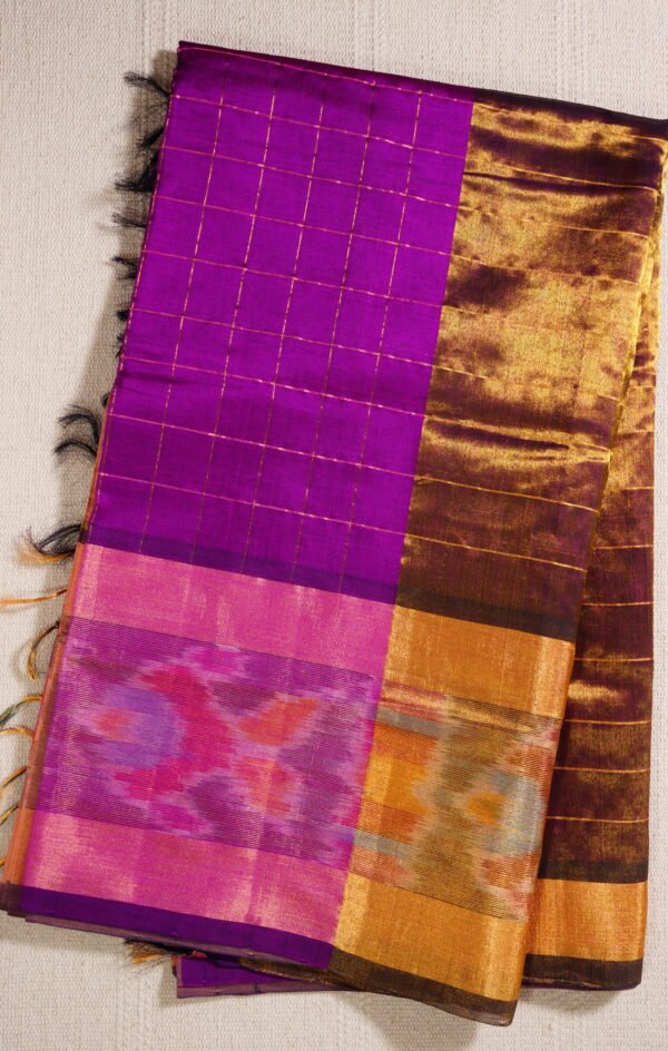 Light Peach Pure Cotton Silk Handloom Ikat Border Saree - Image 4