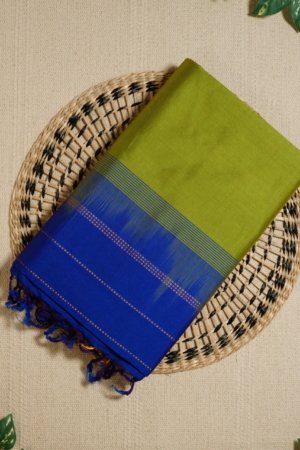 Lime Green Pure Cotton Silk Handloom Saree