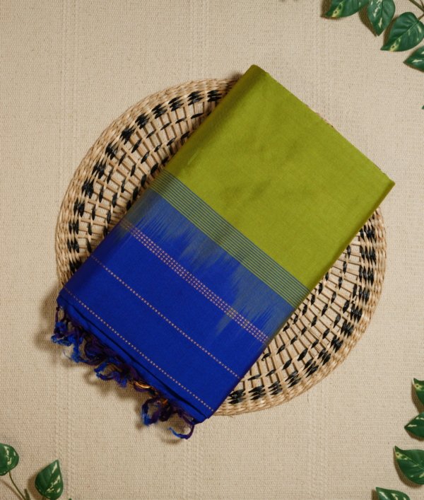 Lime Green Pure Cotton Silk Handloom Saree