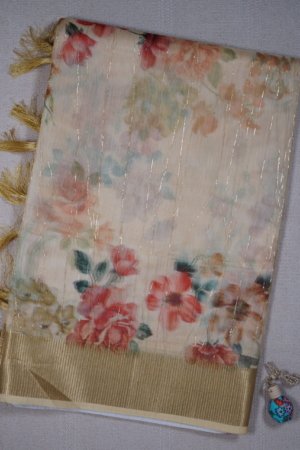 Pale Gold Organza Double Layer Saree
