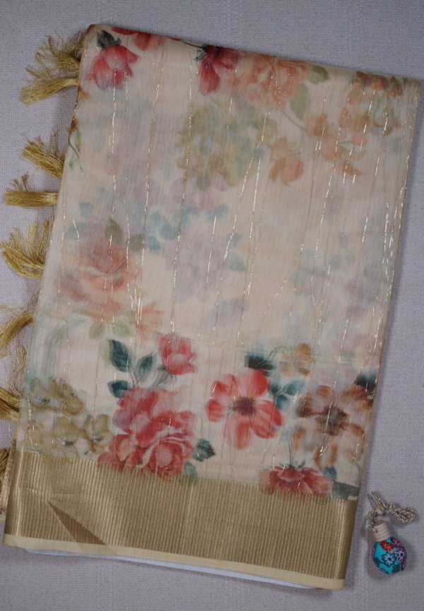 Pale Gold Organza Double Layer Saree