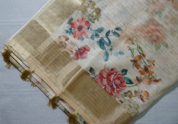 Pale Gold Organza Double Layer Saree - Image 2