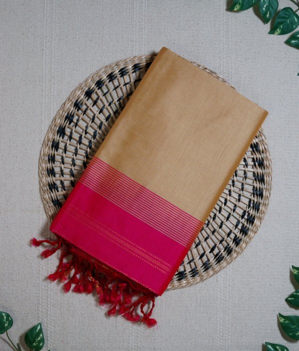 Pale Gold Pure Cotton Silk Handloom Saree