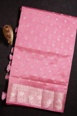 Pastel Pink Raw Silk Saree