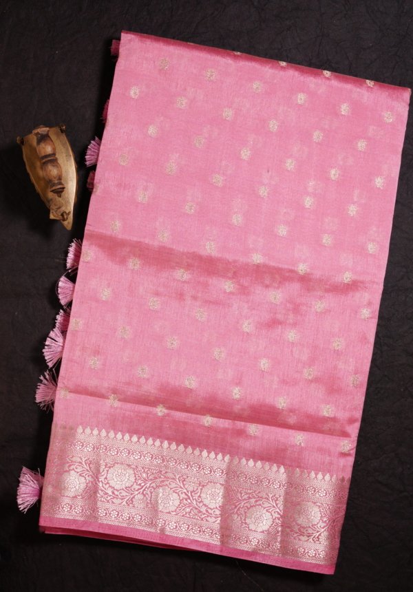 Pastel Pink Raw Silk Saree