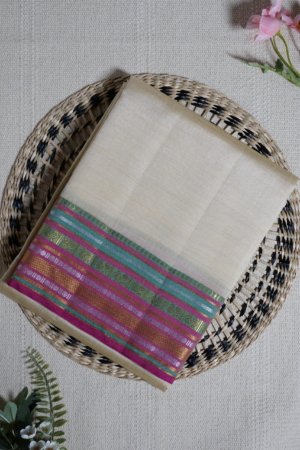 Pearl White Raw Silk Saree