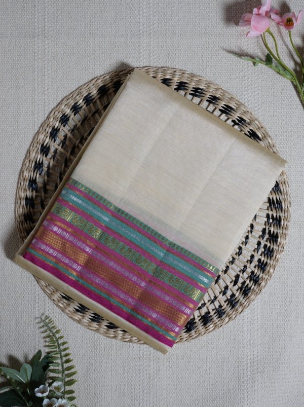 Pearl White Raw Silk Saree