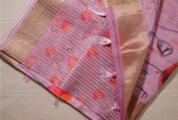 Pink Organza Double Layer Saree - Image 3
