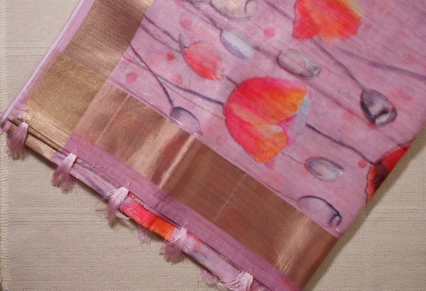 Pink Organza Double Layer Saree - Image 2