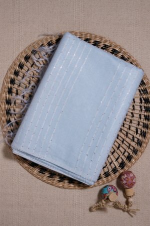 Powdered Blue Self Weaving Soft Cotton Saree