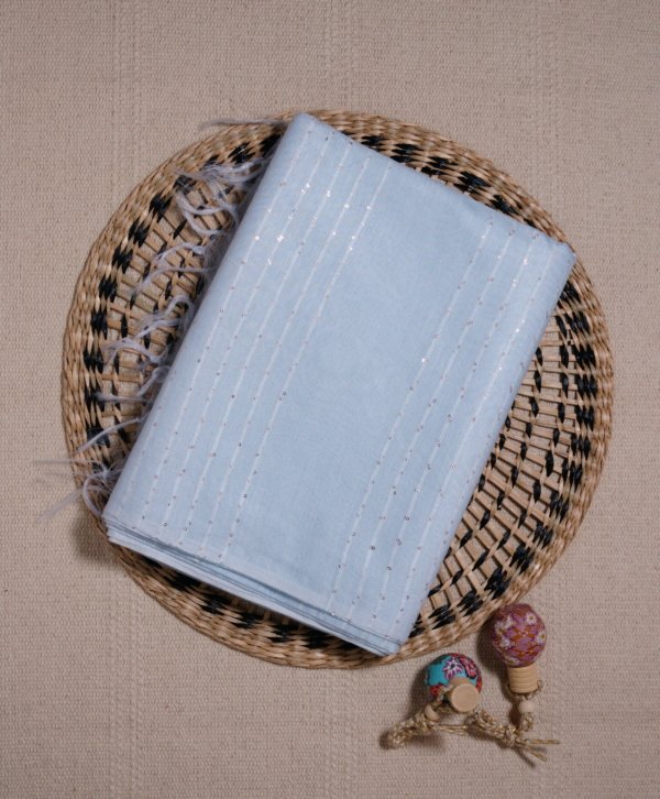 Powdered Blue Self Weaving Soft Cotton Saree