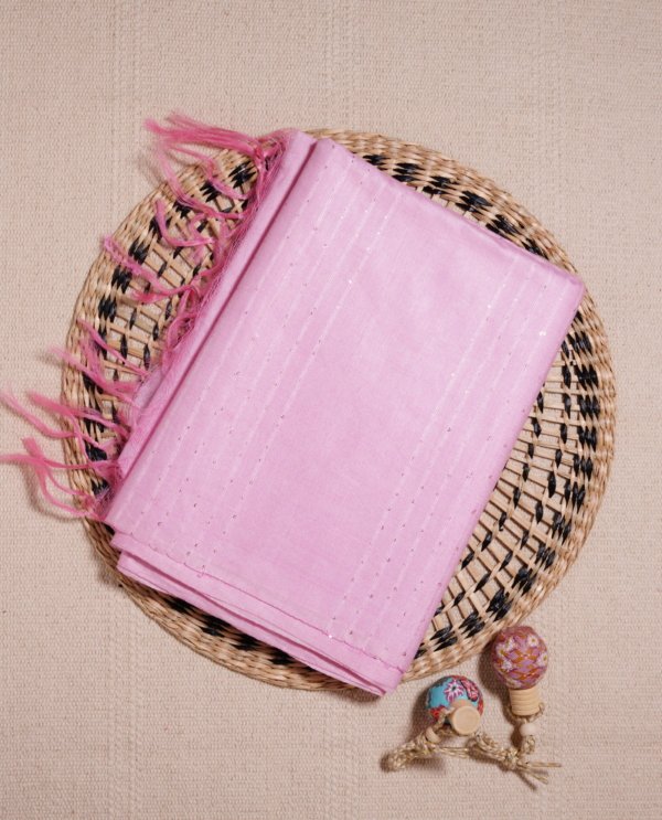 Powdered Pink Self Weaving Soft Cotton Saree