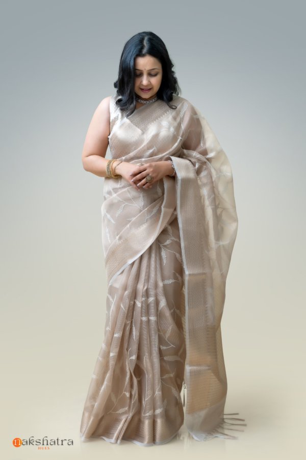 Shimmering Copper Gold Tissue Saree - Image 2