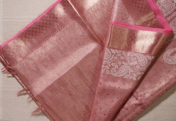 Shimmering Dusty Rose Soft Tissue Saree - Image 4