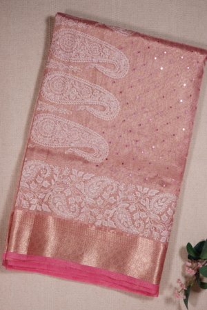 Shimmering Dusty Rose Soft Tissue Saree