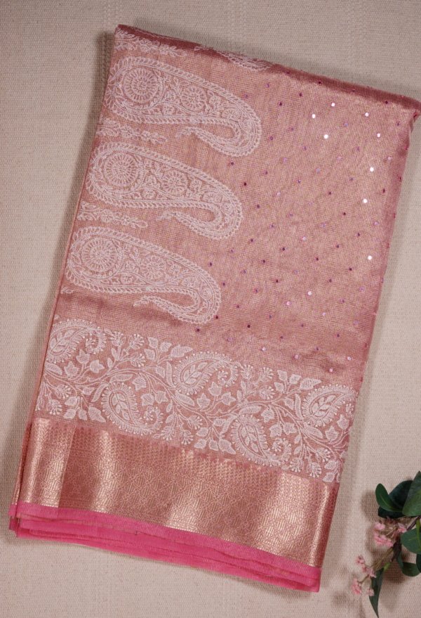 Shimmering Dusty Rose Soft Tissue Saree