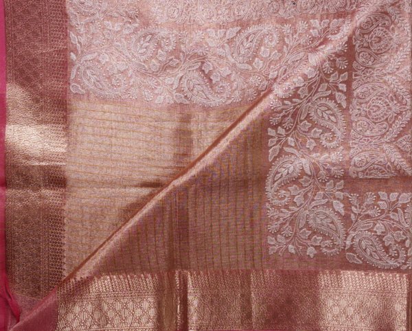 Shimmering Dusty Rose Soft Tissue Saree - Image 3