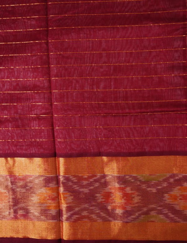 Soft Light Pink Pure Cotton Silk Handloom Ikat border Saree - Image 5