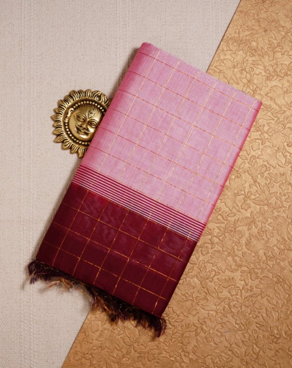 Soft Light Pink Pure Cotton Silk Handloom Ikat border Saree